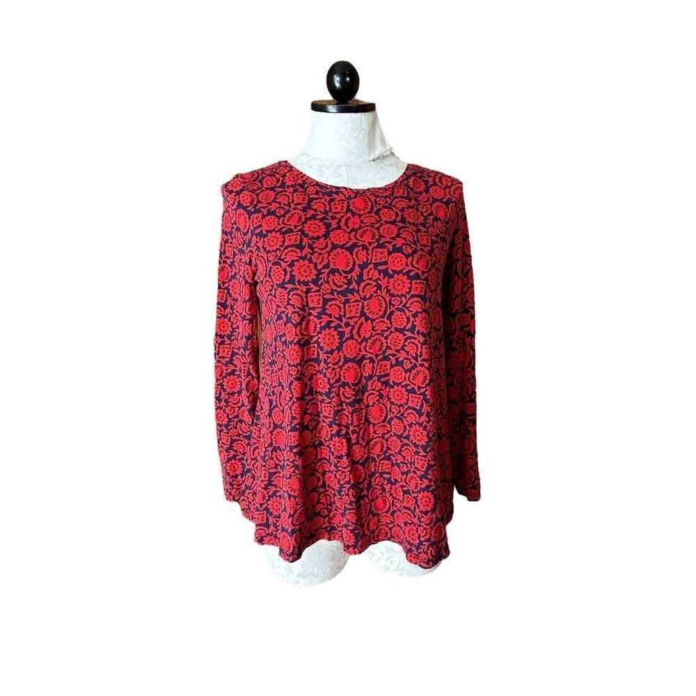 Boden Blouse Pullover Top Long Sleeve Stretch Knit Floral Red &‎ Blue US …